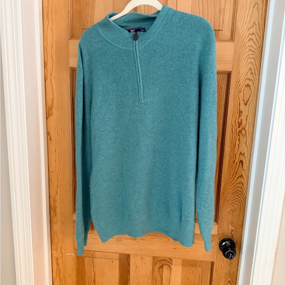 Vineyard Vines Cashmere Teal Quarter-Zip Sweater